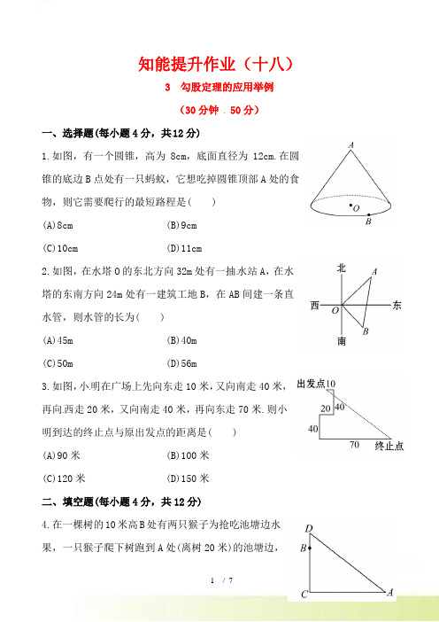 鲁教版七年级上3.3勾股定理的应用举例同步测试含答案解析