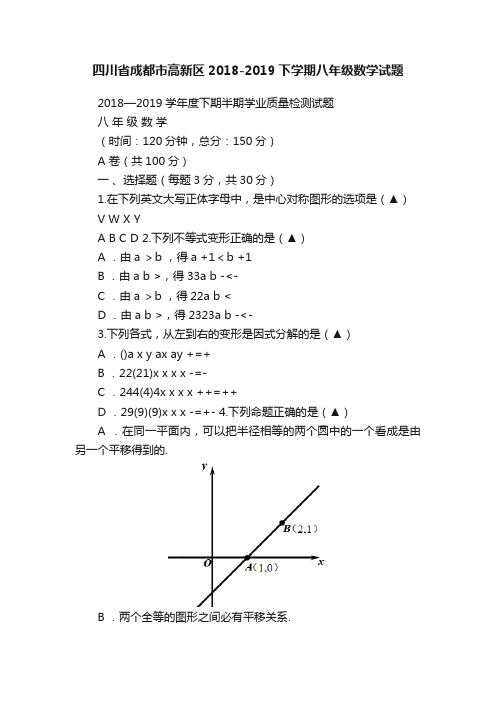 四川省成都市高新区2018-2019下学期八年级数学试题