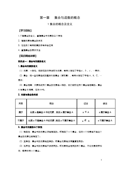 2020-2021人教版高一数学《集合的概念与表示》知识梳理与例题详解