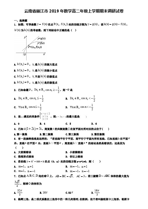 云南省丽江市2019年数学高二年级上学期期末调研试卷