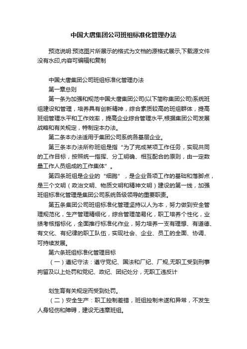 中国大唐集团公司班组标准化管理办法