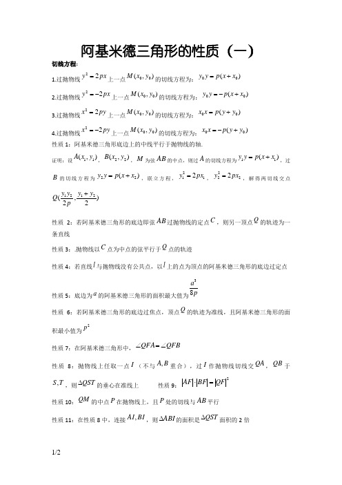 阿基米德三角形的性质