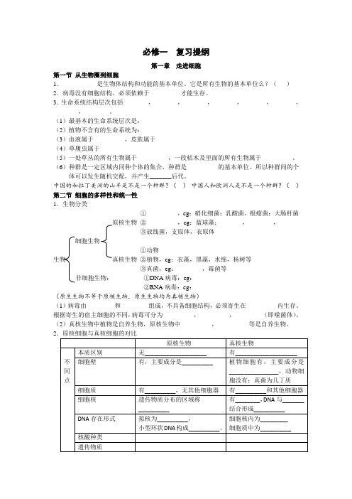 2020年人教版高中生物必修一 复习提纲(全本完整版)