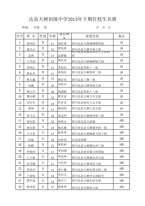 住宿生登记表