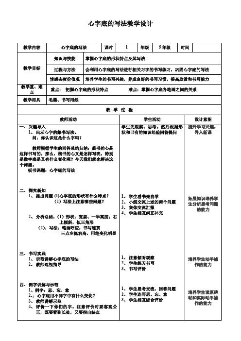 人美版小学书法五年级上册《第二单元 字底的写法 第9课 心字底》优质课教学设计_1