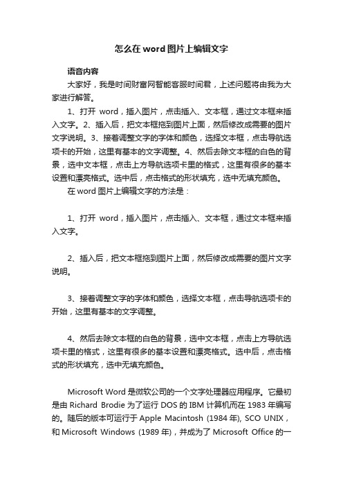 怎么在word图片上编辑文字