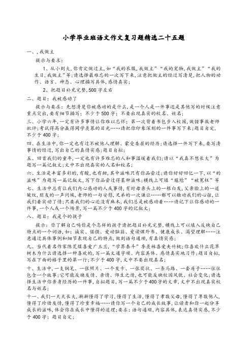 小学毕业班语文作文复习题精选二十五题