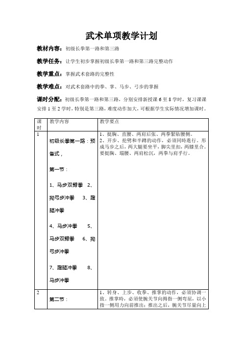 武术单项教学计划