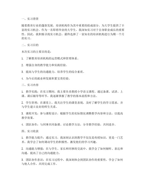 大学生培训机构实习报告