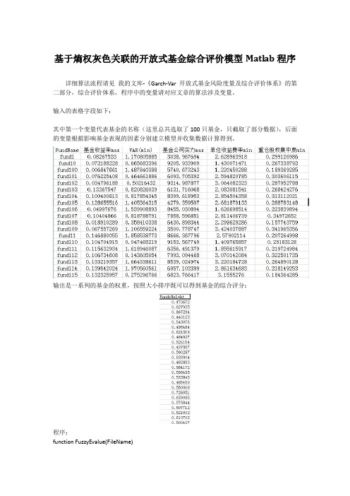 基于熵权灰色关联的开放式基金综合评价模型Matlab程序