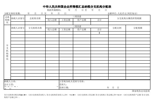 企业所得税分支机构分配表