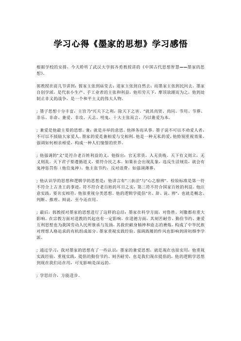 学习心得《墨家的思想》学习感悟