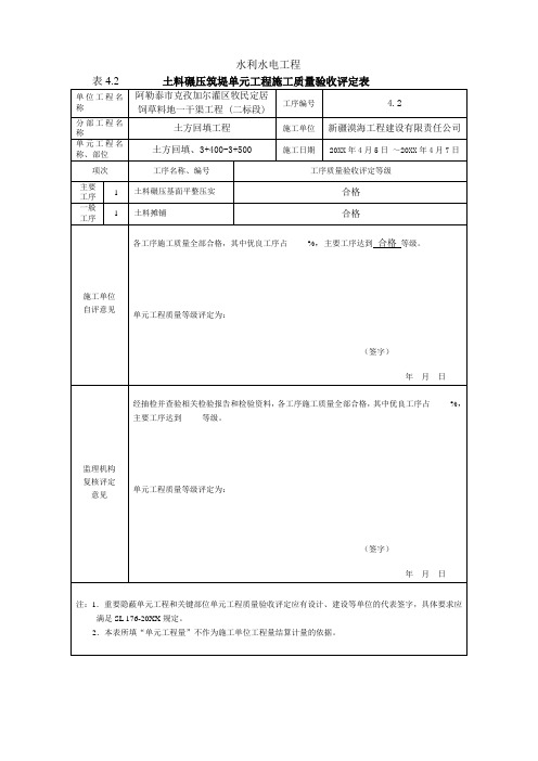 品质制度表格-最新版水利水电工程工程质量评定表渠道土方回填填表 精品