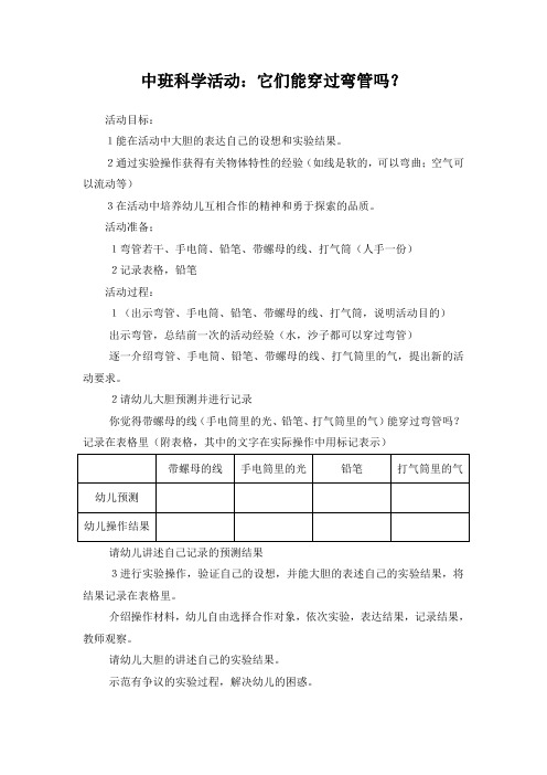 中班科学活动：它们能穿过弯管吗