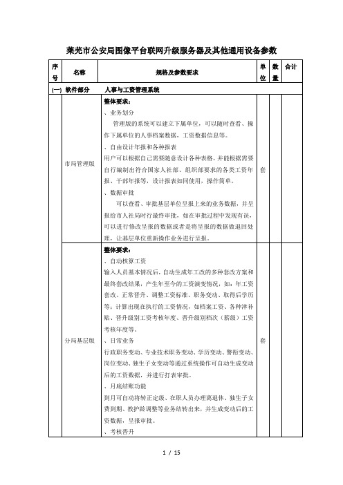 莱芜市公安局图像平台联网升级服务器及其他通用设备参数