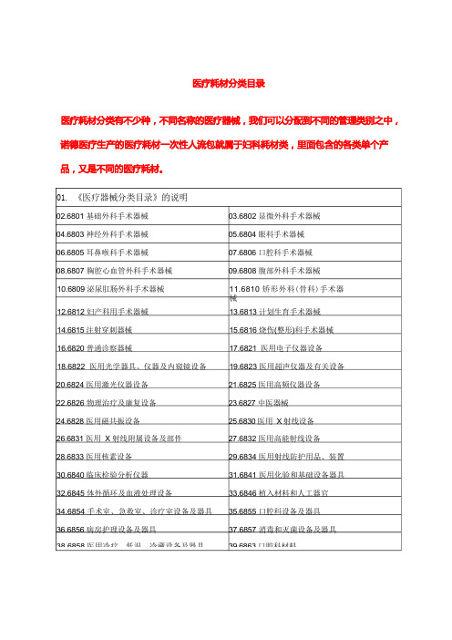 医疗耗材分类目录医疗耗材分类说明