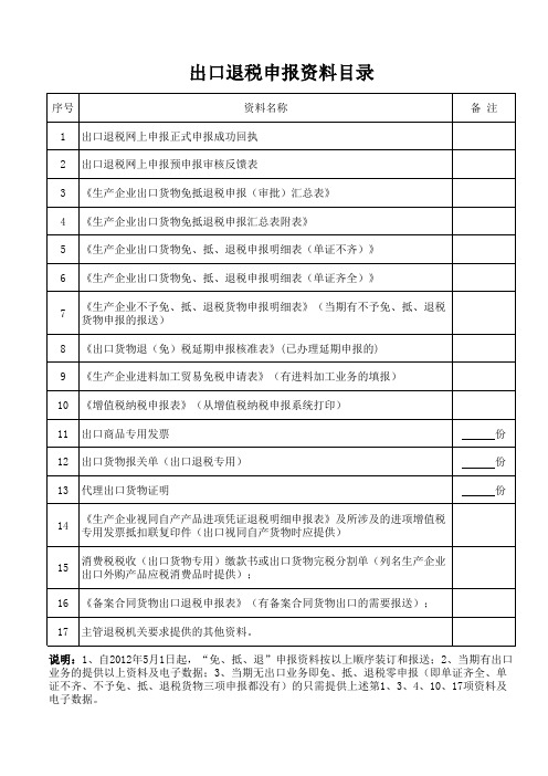 出口退税申报资料装订目录