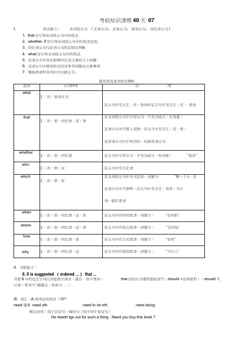 2011届高考英语知识复习清单知清40天07