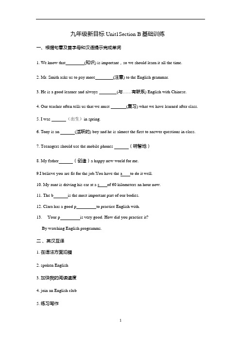 初中英语 九年级新目标Unit1Section B基础训练(有答案)