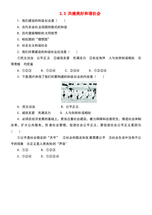 九年级政治全册第二单元共同富裕社会和谐2.3共建美好和谐社会同步精练精析粤教版(new)