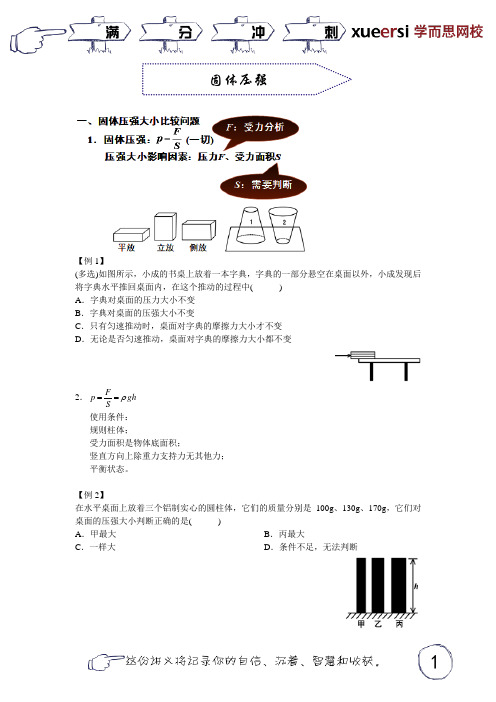 固体压强(大小比较叠加问题切割变化问题等)