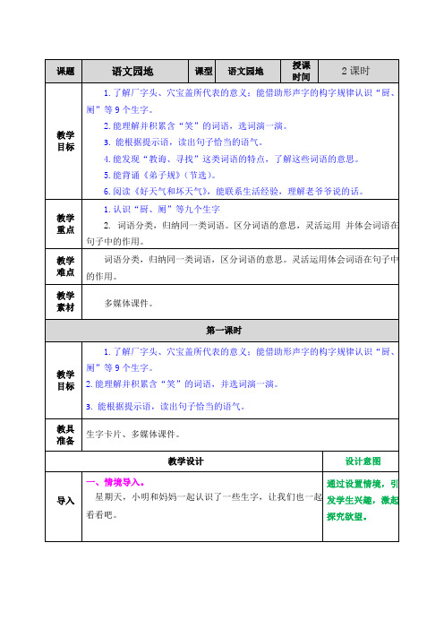 人教部编版二年级下册语文《语文园地五》教案