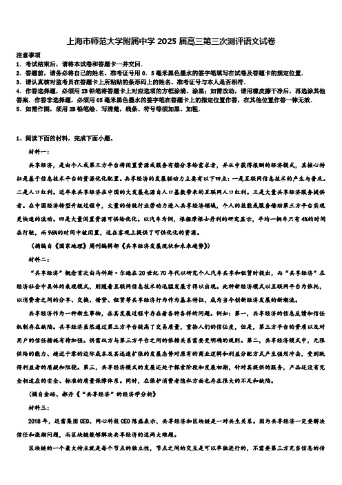 上海市师范大学附属中学2025届高三第三次测评语文试卷含解析