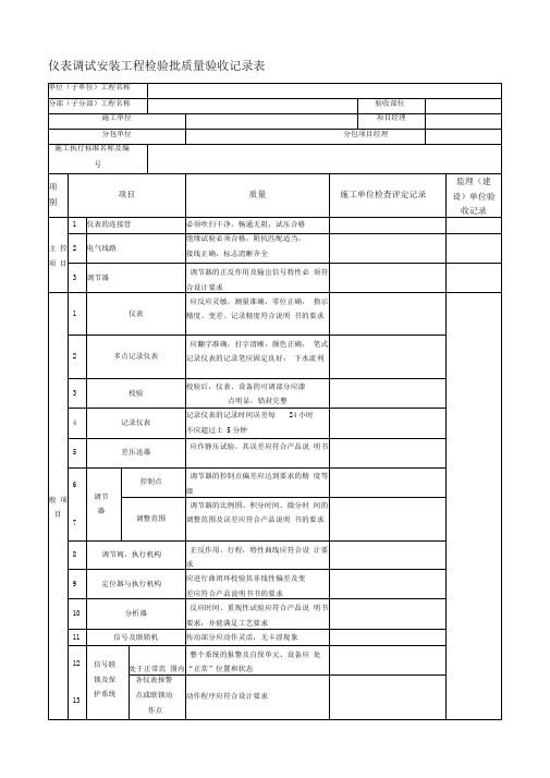 仪表调试安装工程检验批质量验收记录表