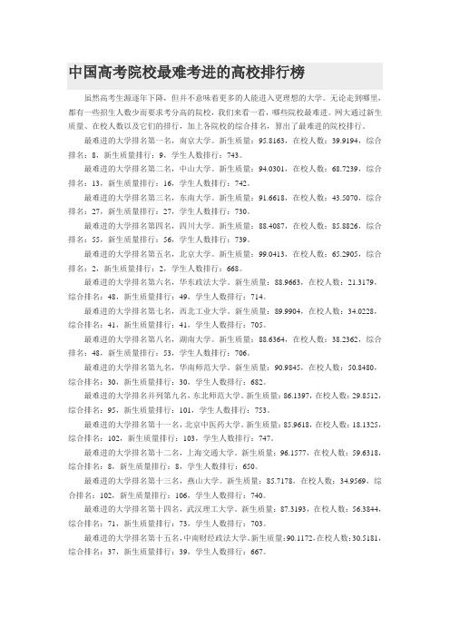 中国高考院校最难考进的高校排行榜