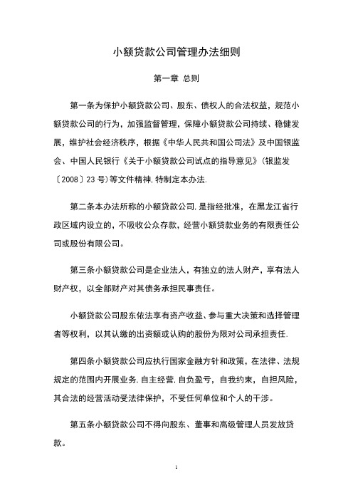 小额贷款公司管理办法细则