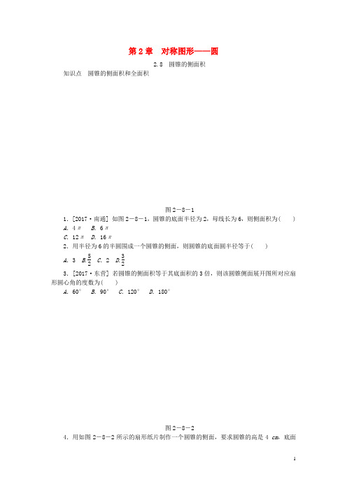人教版2020九年级数学上册第2章对称图形—圆2.8圆锥的侧面积同步练习(新版)苏科版