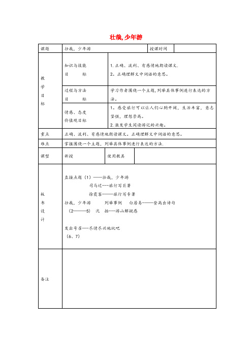 石景山区某小学六年级语文上册 第三单元 14《壮哉,少游》精品教案 冀教版六年级语文上册第三单元1