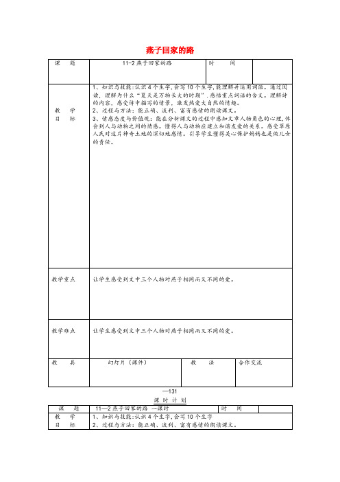 象州县第二小学三年级语文下册 11.2燕子回家的路教案1 长版三年级语文下册11.2燕子回家的路教