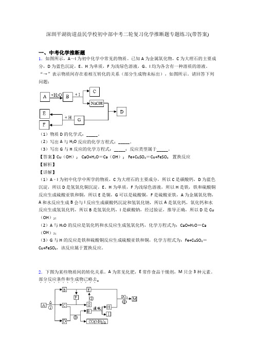 深圳平湖街道益民学校初中部中考二轮复习化学推断题专题练习(带答案)