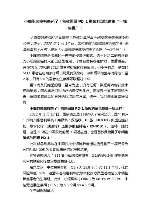 小细胞肺癌有新药了！首款国研PD-1斯鲁利单抗带来“一线生机”！