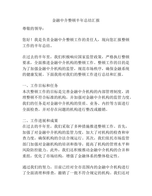 金融中介整顿半年总结汇报