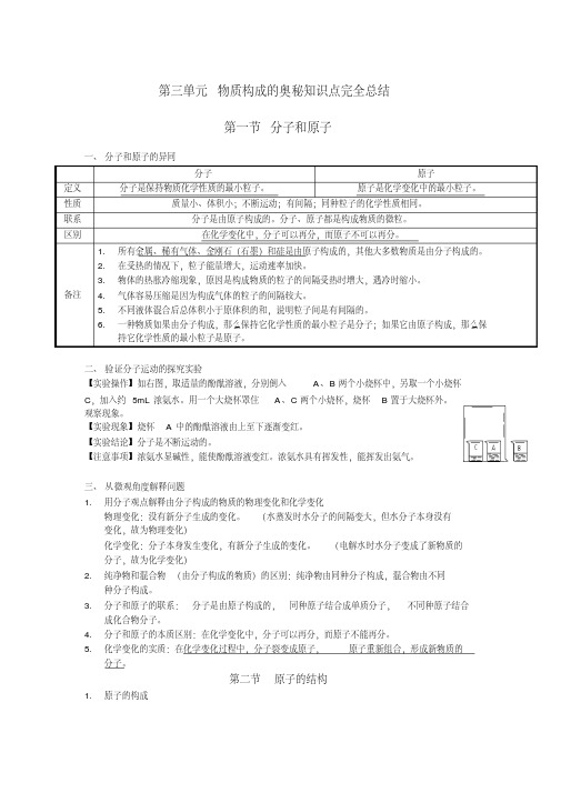 初三化学第三章知识点完全总结