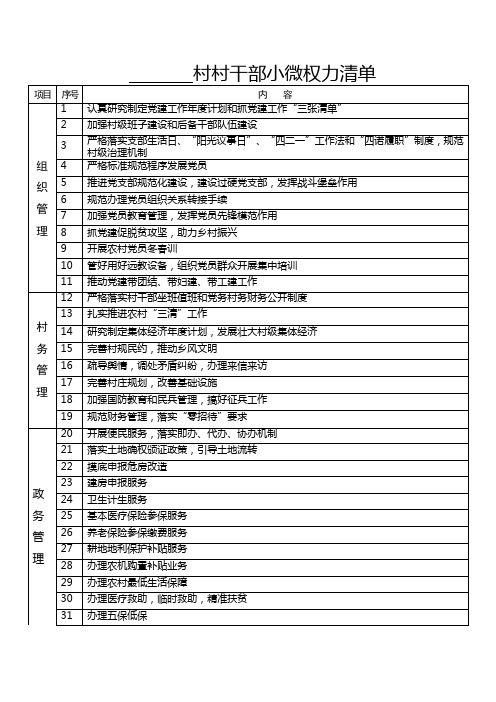 村村干部小微权力清单