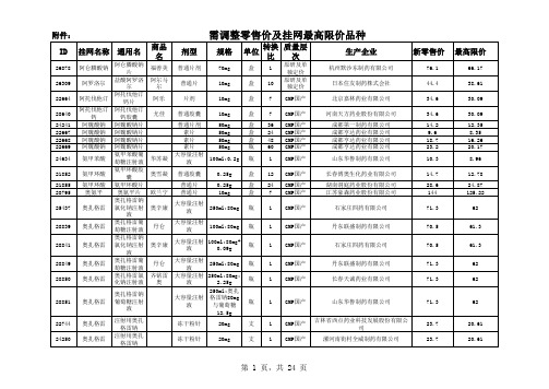 需调整零售价跟挂网最高限价品种