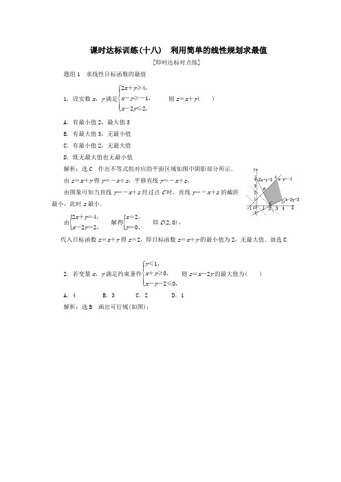 2019_2020学年高中数学课时达标训练(十八)利用简单的线性规划求最值(含解析)新人教A版必修5