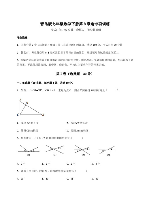 2022年必考点解析青岛版七年级数学下册第8章角专项训练试题(含解析)