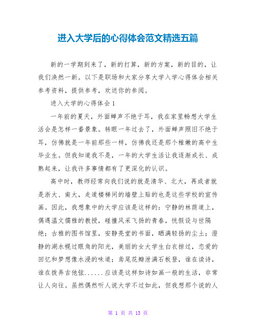 进入大学后的心得体会范文精选五篇