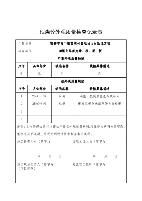 现浇砼外观质量检查记录表