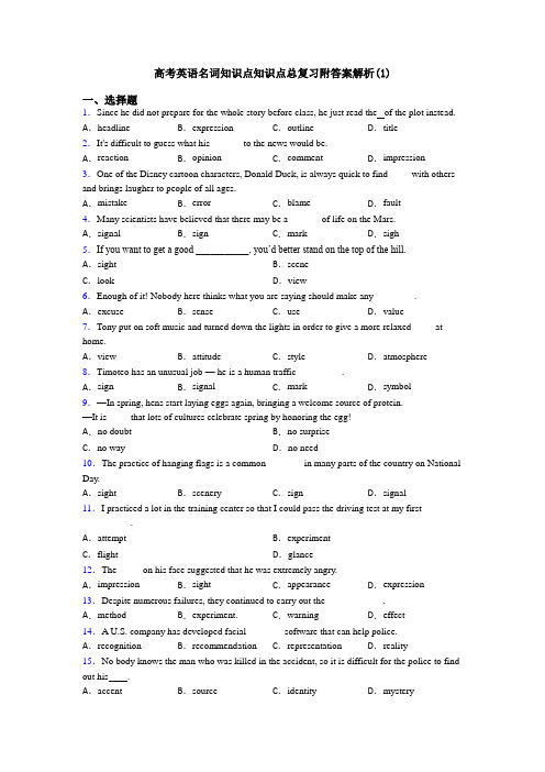 高考英语名词知识点知识点总复习附答案解析(1)