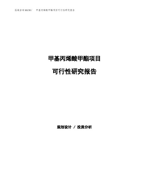 甲基丙烯酸甲酯项目可行性研究报告(立项备案下载可编辑) (1)