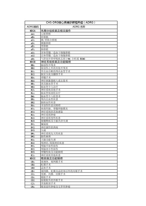 CHS-DRG 核心疾病诊断相关组(ADRG)电子表格版