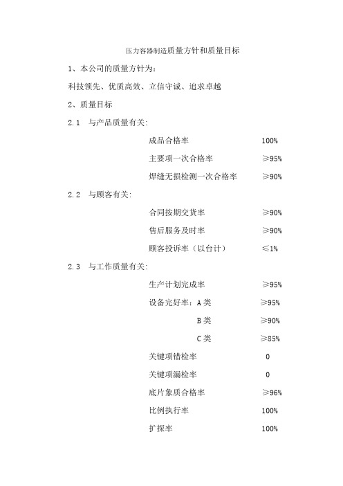 压力容器制造质量方针和质量目标