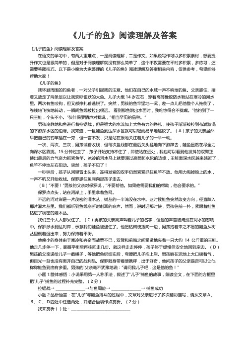 《儿子的鱼》阅读理解及答案