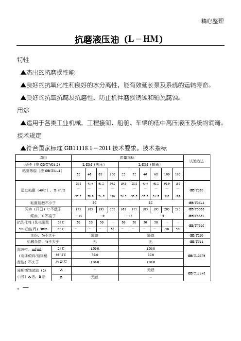 抗磨液压油技术参数