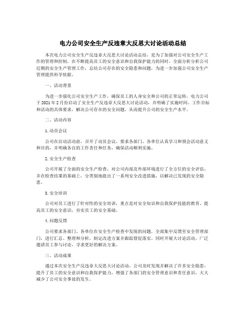 电力公司安全生产反违章大反思大讨论活动总结